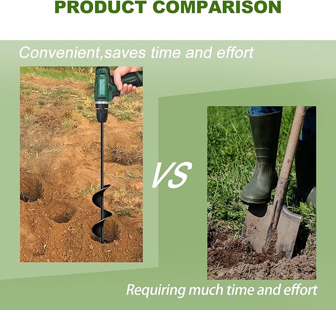 LONGRUN Auger Drill Bit for Planting, Garden Spiral Hole Drill for 3/8” Hex Drive Augers, Solid Shaft Hole Digger Easy Rapid Planter for Planting Trees, Bulbs, Seedlings-2.4"x22.84"-VerdiqueGarden