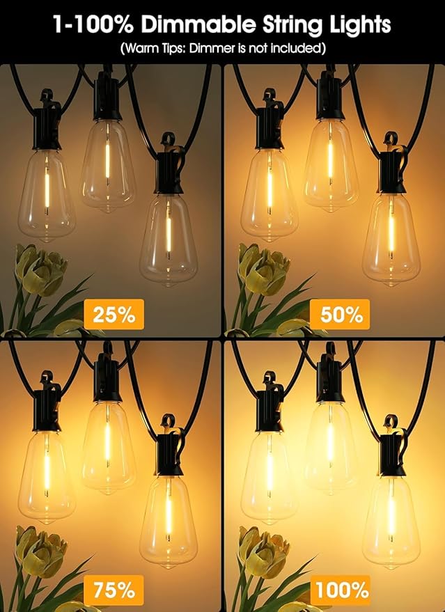Brightown LED Outdoor String Lights 30FT for Patio with 16 Shatterproof ST38 Vintage Edison Bulbs, Waterproof Outside Hanging Lights for Backyard Deck Garden Party Xmas Decor, 2700K-VerdiqueGarden