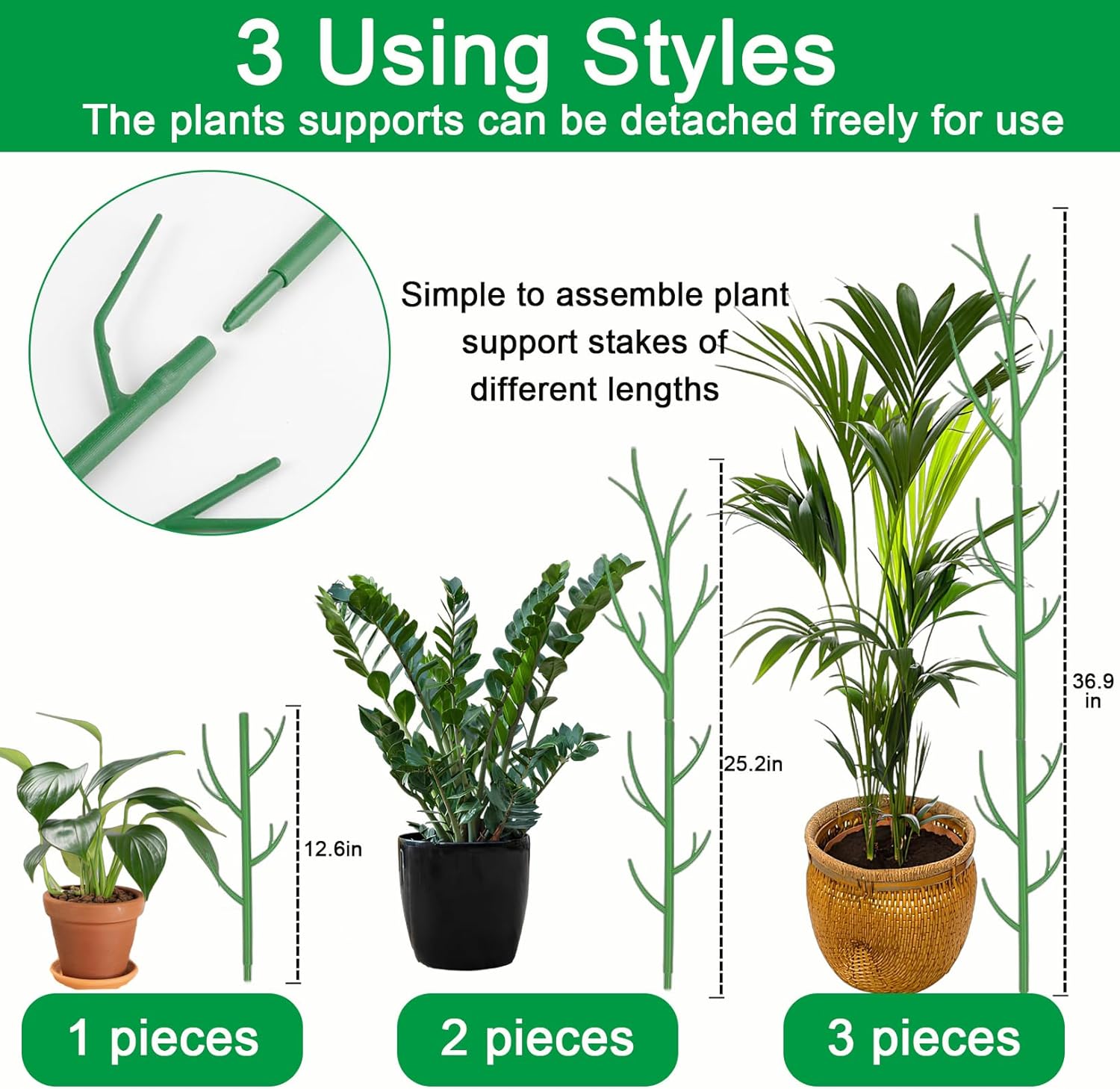 Orgrimmar 6 Pack Monstera Plant Support Stakes Adjustable Length with Green Ties for Indoor Outdoor Climbing Plants-VerdiqueGarden