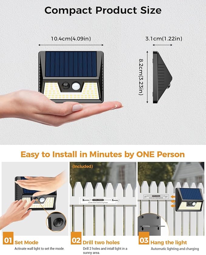 4 Pack Solar Fence Lights, Waterproof Motion Sensor Deck Outdoor, Warm White LED Outside Wireless for Wall Yard Steps Stairs Garden - Black-VerdiqueGarden