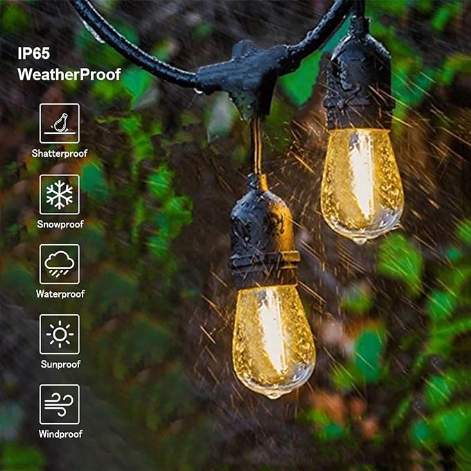 Svater Outdoor Led String Lights 50FT, Patio Lights with 16pcs S14 Shatterproof Bulbs, 1 Watt E26 Dimmable 2700K Warm White, IP65 Waterproof, Commercial Grade Light-VerdiqueGarden