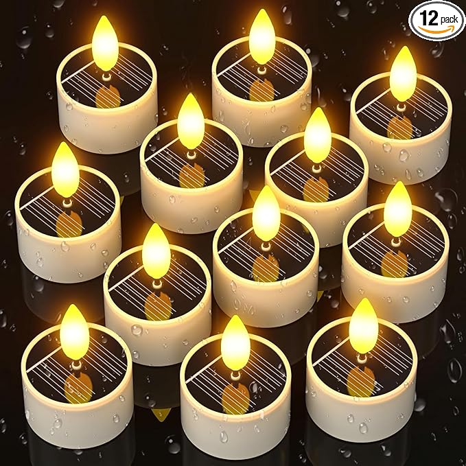 SoulBay Solar Tea Lights Outdoor Waterproof, 12 pcs 1.5" D x 2.1" Reusable Dusk to Dawn Flickering Small LED Tealight Candles, Flameless Votive Candle for Lanterns Patio Garden Camping Decor-VerdiqueGarden