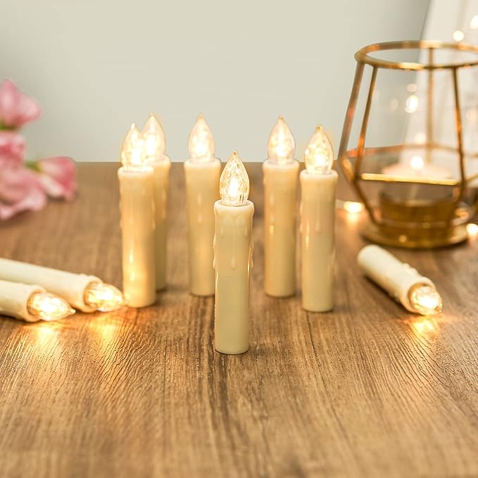 Flickering Flameless Window Candle LED Christmas Tree Candle Lights Warm White Battery Operated Electric Taper Candles with Remote Perfect for Home Garden Wedding Parties Decor (12 PCS,Ivory)-VerdiqueGarden