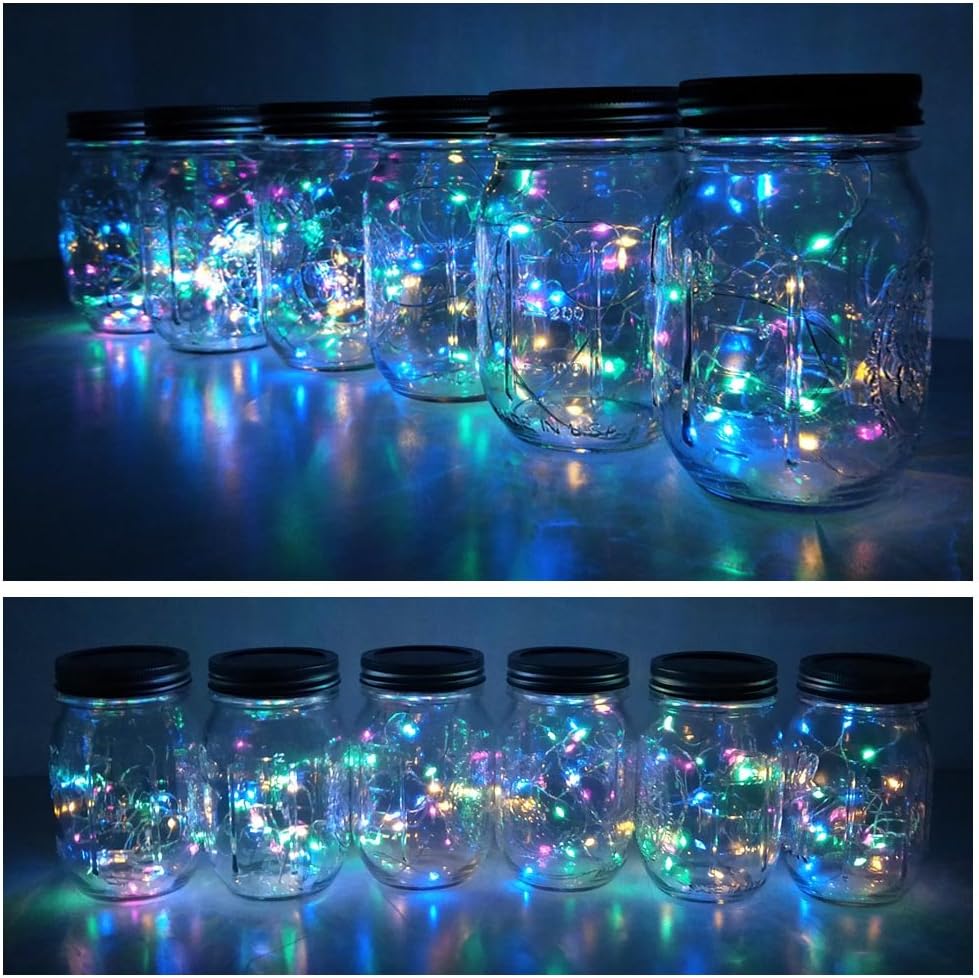 Decorman Solar Mason Jar Lid Lights, 6 Pack 10 LED Waterproof String Fairy Star Firefly Jar Lids Lights for Patio Garden Yard Lawn Party Wedding Christmas Decoration(Jars & Hangers Not Included)-VerdiqueGarden