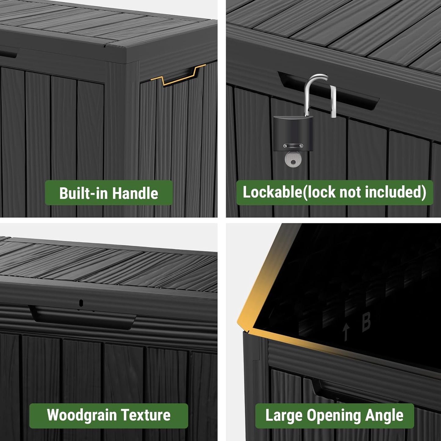 Mars Villa 45 Gallon Outdoor Storage Box, Resin Deck Box Waterproof, Storage Chest for Outside Patio Furniture Cushions, Pool Supplies, Garden Tools, UV Resistant and Weatherproof, Black-VerdiqueGarden