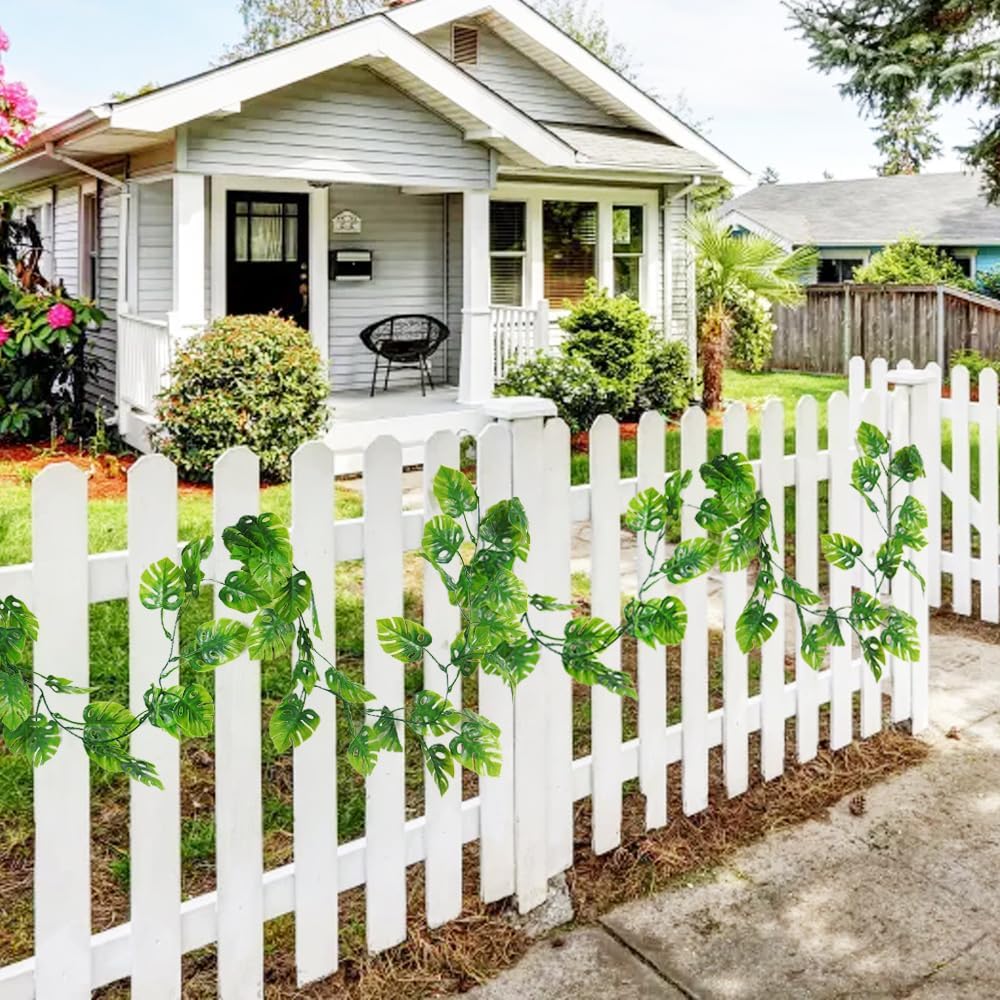 RECUTMS Artificial Monstera Leaves Vines 2Pcs 5.9Ft Fake Tropical Large Palm Leaf Greenery Garland UV Resistant Faux Ivy Rattan for Indoor Outdoor Home Garden Hawaiian Jungle Luau Party Spring Décor-VerdiqueGarden