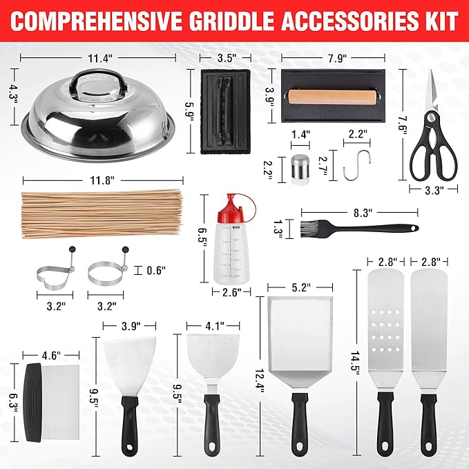128 PCS Griddle Accessories Kit - Premium Flat Top Grill Accessories Set for Blackstone & Camp Chef, Stainless Steel BBQ Tool Utensils Gift Grilling Set for Lover Outdoor Men Women dad-VerdiqueGarden
