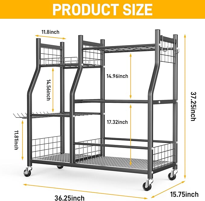 Ultrawall Garden Tool Organizer, Yard Tool Storage Rack for Garage Organization with Lockable Wheels, Garden Tool Stand for Rake, Brooms, Indoor & Outdoor Use-VerdiqueGarden