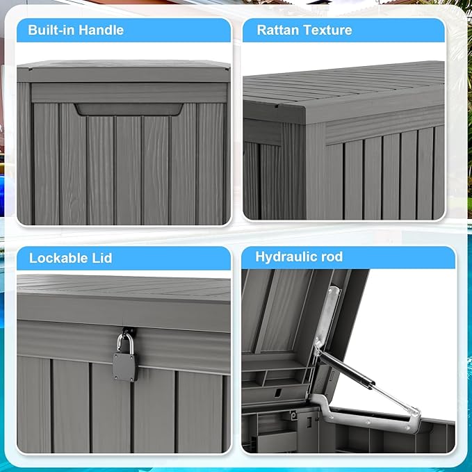 200 Gallon Lockable Resin Deck Box, Waterproof & UV-Resistant Outdoor Storage Box for Outdoor Cushion Storage, Garden Tools & Pool Accessories Storage, Gray-VerdiqueGarden