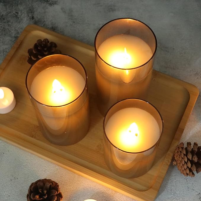Glass Realistic Flickering Flameless Candles with Remote Timer, LED Pillar Candles Battery Operated with 3D Wick, Real Wax Fake Candles Home Decor for Wedding Festival Party-VerdiqueGarden