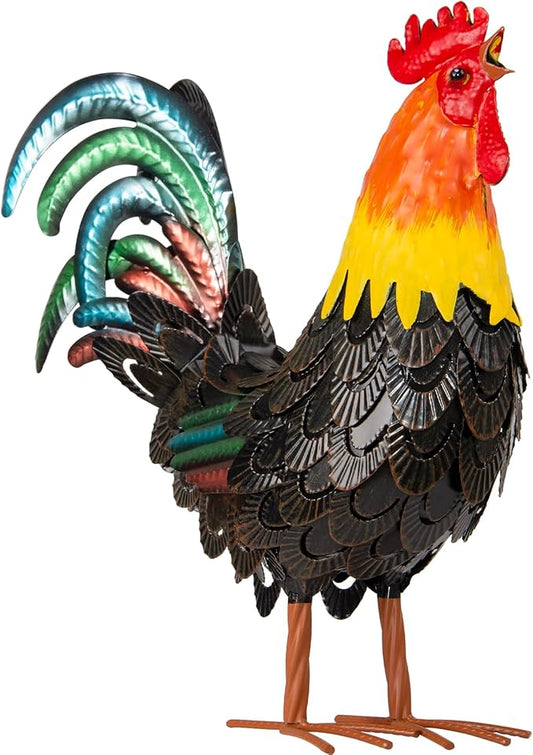 XONOR Metal Rooster Statues, Garden Chicken Decorations, Outdoor Chicken Sculpture, Metal Yard Rooster Artwork for Outdoor, Patio, Backyard and Home Kitchen Decoration (1pc, Dark Brown)-VerdiqueGarden