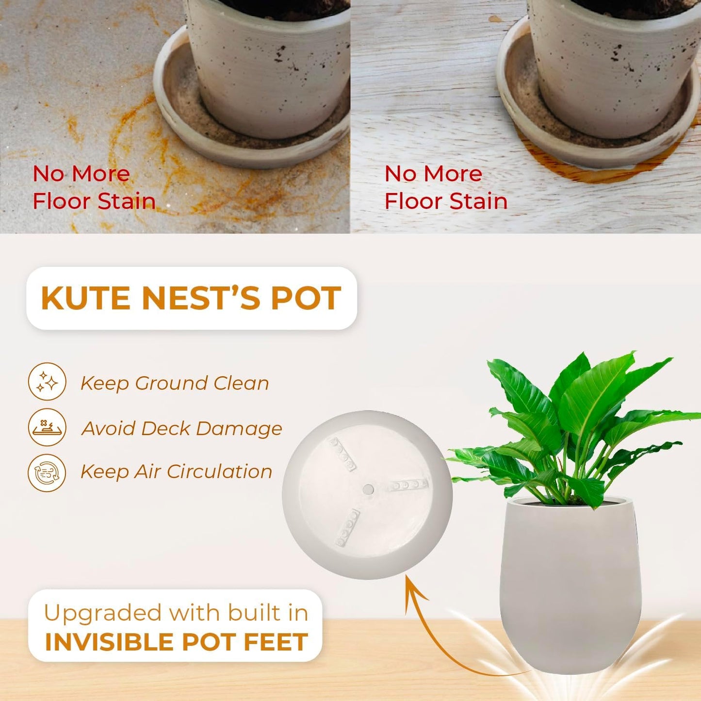 12.5"H x 11.4"D Corso Fiberstone Round Tapered Planter with Drainage Hole, Smooth Finishes, Weather Resistant for Indoor and Outdoor Use, Included 2 Extra Coco Mats (Taupe, 9" Pot Opening)-VerdiqueGarden