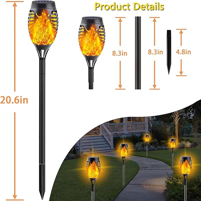 10 Pack Solar Lights Outdoor, Mini Solar Torch Lights with Flickering Flame for Garden Decor, Waterproof Solar Powered Outdoor Lights Solar Flame Torches for Pathway Patio Yard Porch Outside Decor-VerdiqueGarden