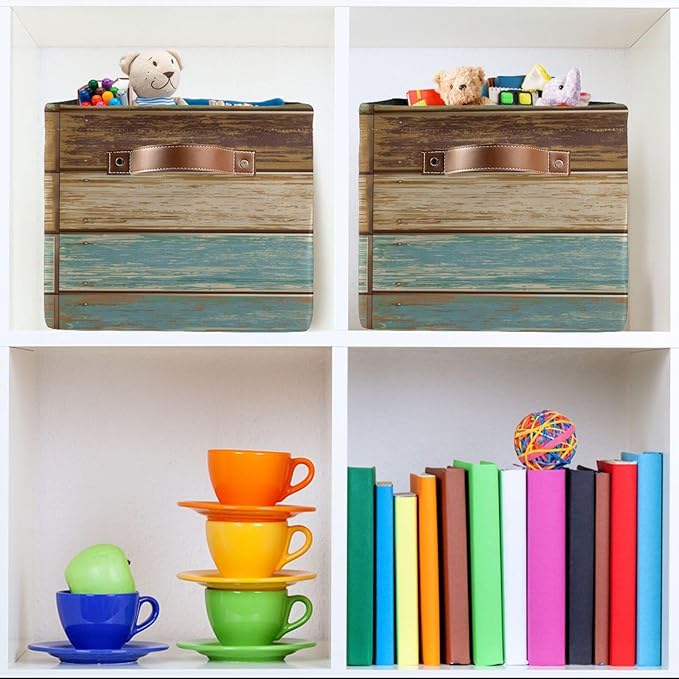 Wood Print Rectangular Storage Basket Retro Vintage Organizer Bin Shelf Baskets For Clothes Gifts For Home Office Dorm-VerdiqueGarden