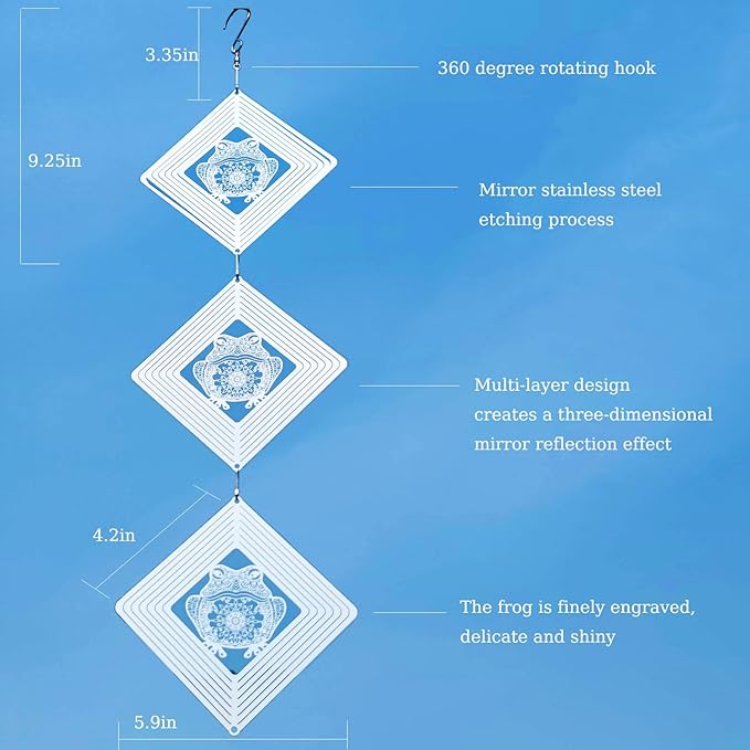 Bird Deterrents for Outside, Reflective Stainless Steel Bird Scare, Frog Wind Spinners Outdoor Garden Decor, Bird Scare Devices to Keep Woodpeckers, Pigeons Away from Your House, Patio, Orchards-VerdiqueGarden