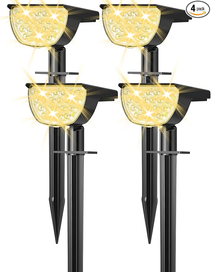 Solar Lights Outdoor Waterproof IP65, 76 LED 3 Lighting Modes Solar Spot Lights Outdoor Yard Garden Landscape Pathway (Warm White, 4 Pack)-VerdiqueGarden