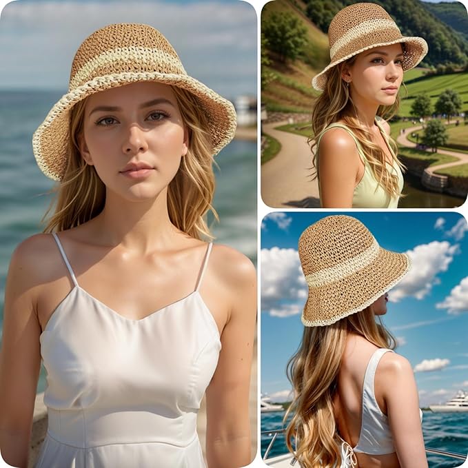 Floppy Big Beach Straw Hats for Women Foldable Summer Wide Brim Packable Sun Hat Womens Travel Straw Fedora Hat-VerdiqueGarden