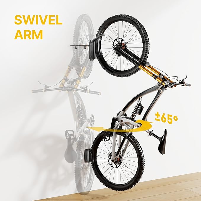 monTEK Swivel Bike Wall Mount, Bike Hangers for Garage, Bike Wall Mount with Two Extra Storage Hooks, Bike Hanger Wall Mount for Space Saving, Bike Rack Garage Holds Up to 77 lbs-VerdiqueGarden