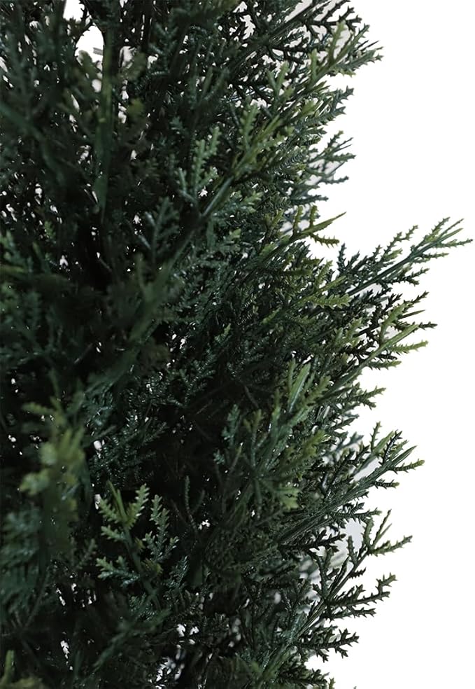momoplant Artificial Topiary Cedar Tree Outdoor Uv Resistant, 5.5 Ft Faux Cypress Toparies Trees 67 Inch Fake Plant【2 Pack】 with Black Pot-VerdiqueGarden
