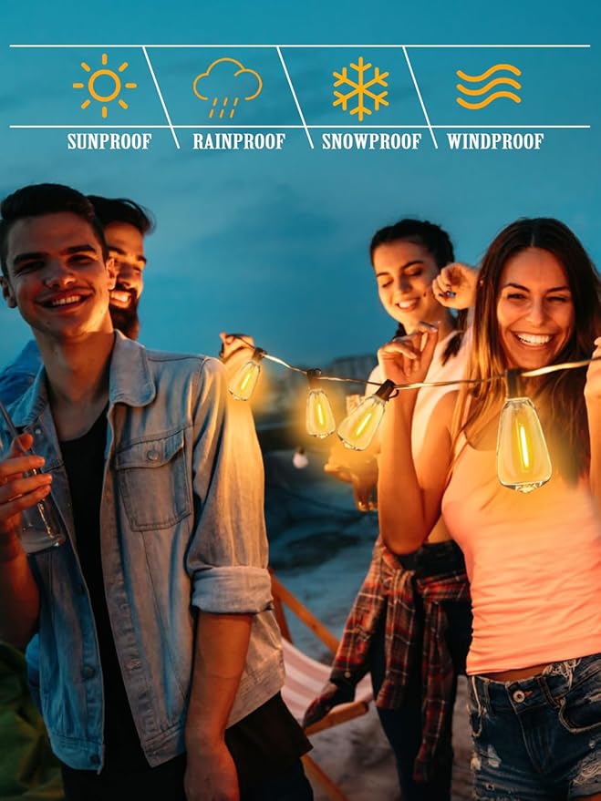 DAMAING Outdoor String Lights Weatherproof 400FT shatterproof connectable Patio Lights for Outside 4 Pack x 100FT with 208 Vintage dimmable LED Edison Bulbs,Hanging Lights for Garden,Balcony-VerdiqueGarden