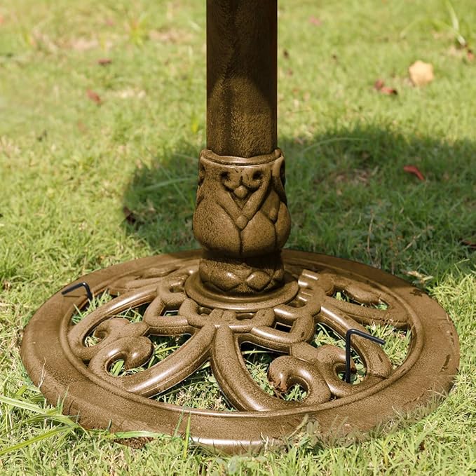 VIVOHOME Polyresin Antique Outdoor Golden Garden Bird Bath and Solar Powered Round Pond Fountain Combo Set-VerdiqueGarden