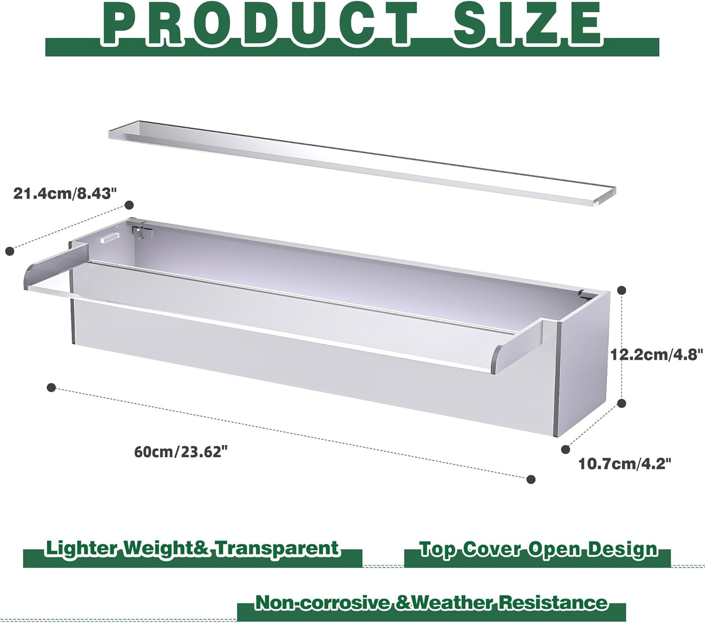 Pool Fountain, LONGRUNNEW Transparent Acrylic Pool Waterfall Spillway, 23.6 Inches Pool Water Feature for Garden Patio, Backyard Koi Pond Decor-VerdiqueGarden