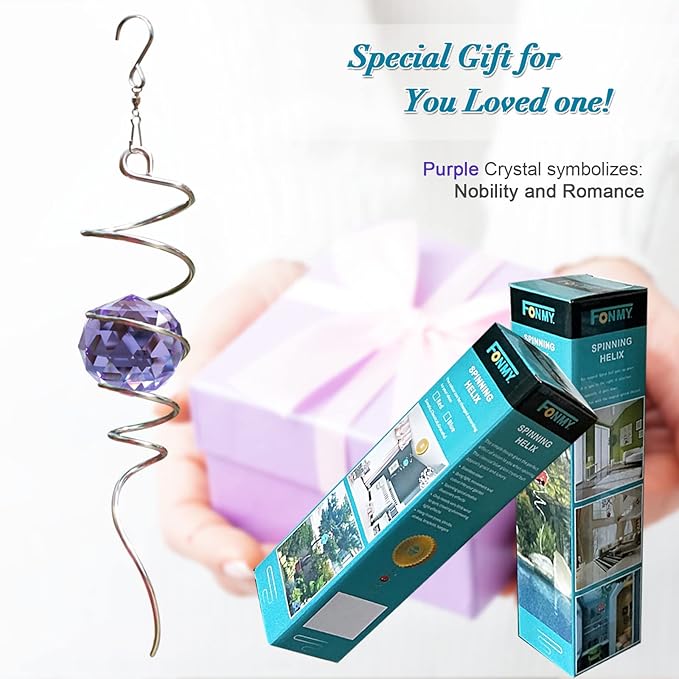 Fonmy Gazing Ball Spiral Tail -Decorative Wind Spinner Sun Catcher Rainbow Maker 11 inch Tail and 2 inch Purple Crystal Orb. Indoor Outdoor Garden Decoration -13 inch Height-VerdiqueGarden