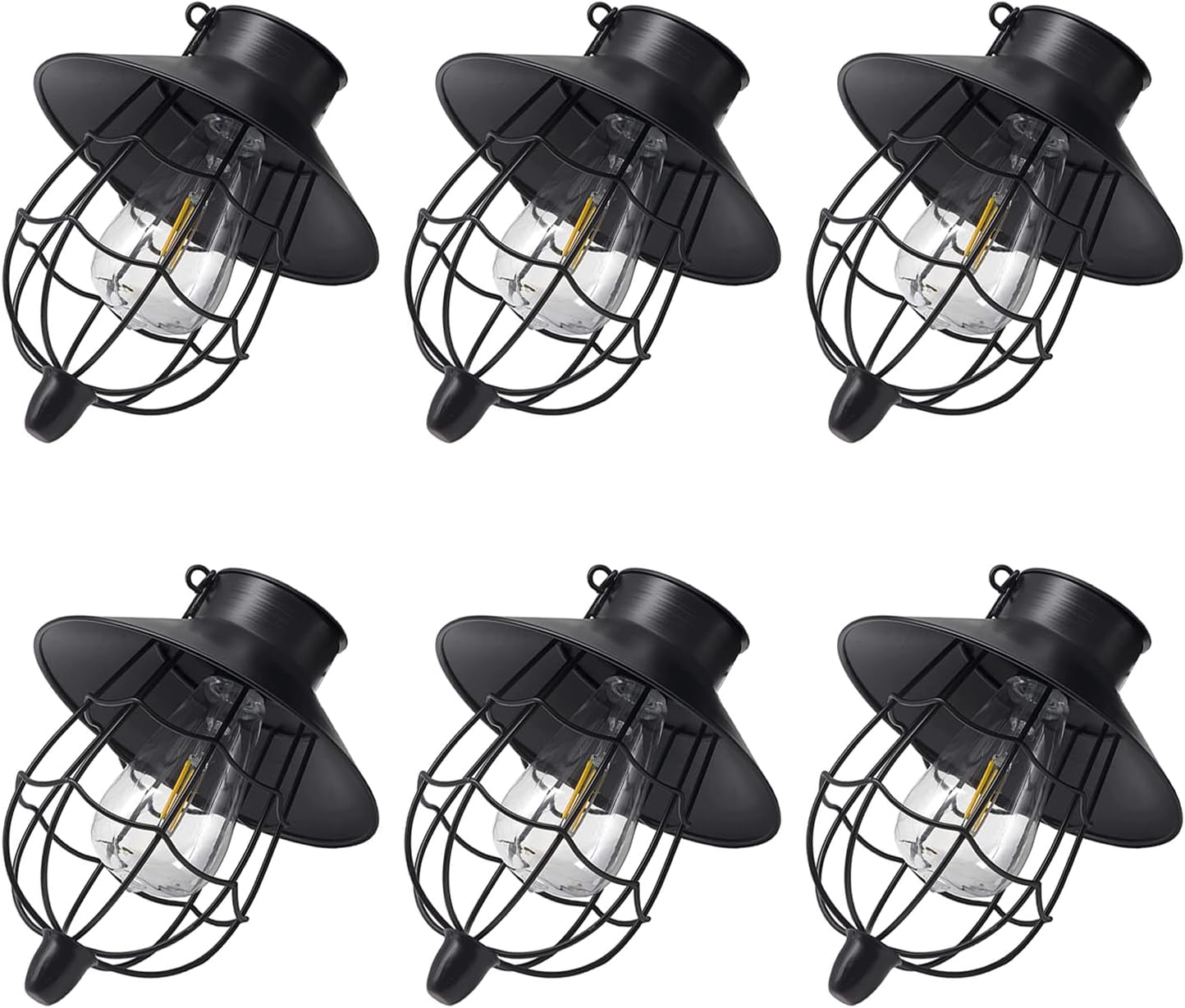 YAKii 6 Pack Solar Lantern Hanging Waterproof Outdoor Metal Solar Lamp with Warm White Light Decorate for Yard Garden Pathway Patio Porch (Black)-VerdiqueGarden