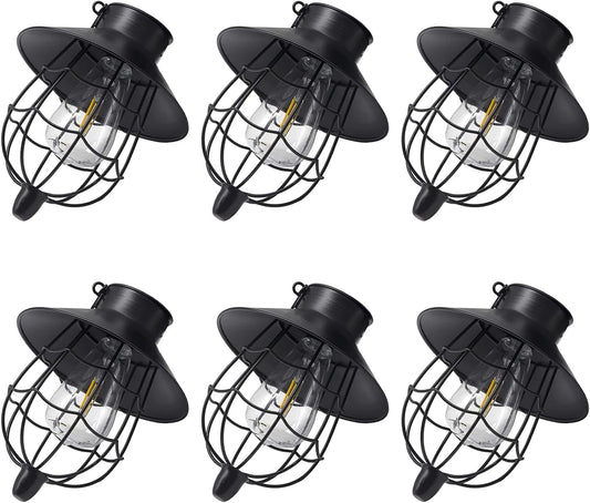 YAKii 6 Pack Solar Lantern Hanging Waterproof Outdoor Metal Solar Lamp with Warm White Light Decorate for Yard Garden Pathway Patio Porch (Black)-VerdiqueGarden