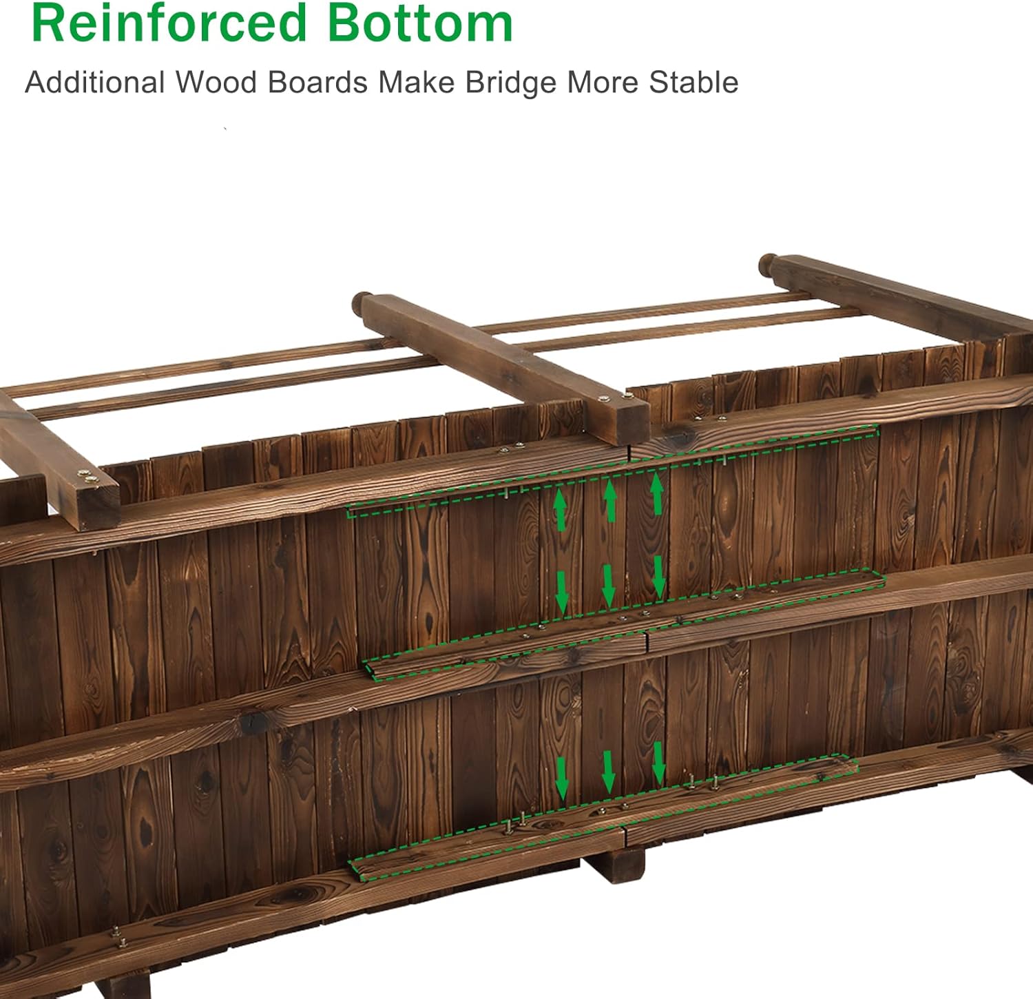 VINGLI 7.5 ft Garden Bridge, Arch Walkway Wooden Bridge with Safety Rails Stained Finished, Decorative Landscaping Footbridge for Koi Pond, Dry Creek Bed, Garden Pathway or Rustic Wedding Decor-VerdiqueGarden