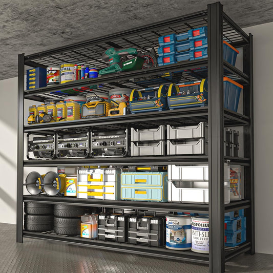 3600LBS 6 Tier Metal Shelving Unit 84" H x 55" W x 24" D, Adjustable Garage Shelves, Heavy Duty Storage Shelves for Warehouse, Basement, Kitchen, Pantry, Living Room, Black-VerdiqueGarden