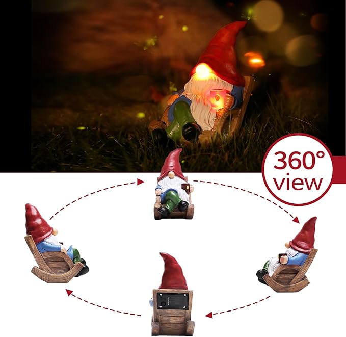 Solar Garden Gnomes Outdoor Statue with Solar Lights,7.1“ Figurine Lights Solar Garden Yard Decorations Outdoor Decorations for Patio,Yard,Lawn Ornament，Mom Gift Unique Housewarming Gifts-VerdiqueGarden