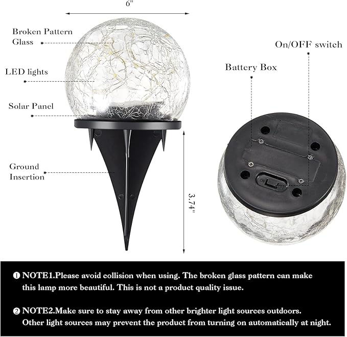 Honoson 6 Inch Solar Globe Lights Outdoor Waterproof, Solar Balls for Garden Cracked Glass Ball, Ground Landscape Garden Decor for Patio and Yard Lawn Backyard (4 Pieces)-VerdiqueGarden