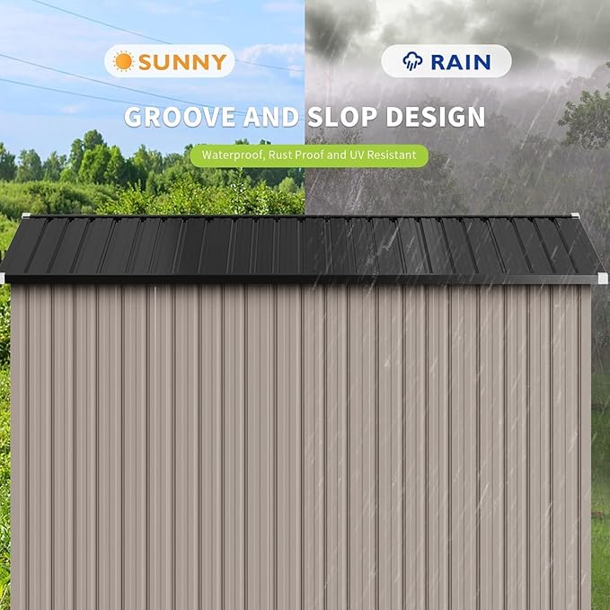 Aoxun 10x8 FT Outdoor Storage Shed with Double Hinged Large Door Utility Garden Shed with Lockable Door & Sloped Roof Metal Sheds Outdoor Storage for Garden, Backyard, Patio and Backyard, Brown-VerdiqueGarden
