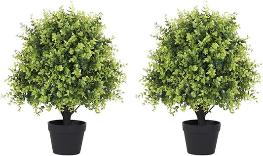 THE BLOOM TIMES 2ft Faux Boxwood Plants Outdoor Set of 2, Topiary Balls Artificial Outside Trees, 24" UV Resistant Fake Greenery Bushes & Shrubs for Front Porch Planter-VerdiqueGarden