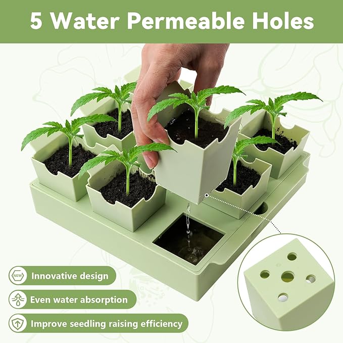 Green Bazzar Seed Starter Tray with Handle, 9 Individual Cells, Reusable Plant Germination Trays with Humidity Lid, Ideal for Germinating Seeds Indoors & Transplanting Outdoors, Durable & Easy to Use-VerdiqueGarden