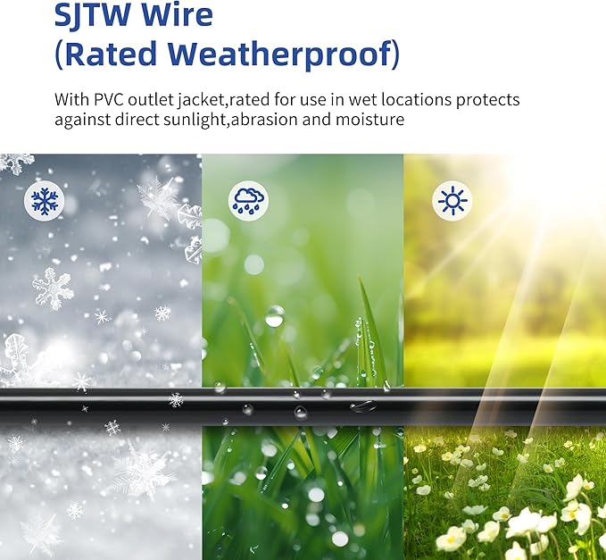 30FT 14 Gauge Multi Outlet Extension Cord, 5 Evenly Spaced Weatherproof Outlets, Great for Stage Backdrops, Landscape Garden Lighting，Christmas Decorations ETL-VerdiqueGarden