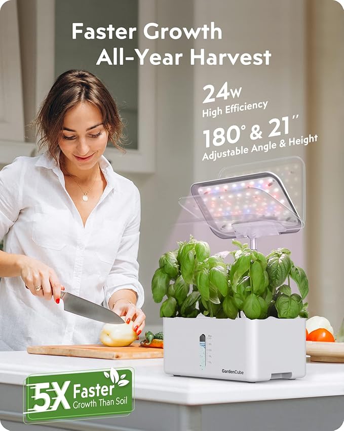Hydroponics Growing System Garden: 8 Pods Indoor Herb Garden with Grow Light Plants Germination Kit Quiet Automatic Hydroponic Height Adjustable - Gardening Gifts for Women Kitchen White-VerdiqueGarden