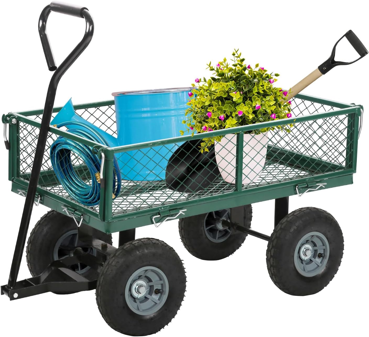 BestMassage Heavy Duty 500 Lbs Capacity Mesh Steel Garden Cart Folding Utility Wagon with Removable Sides for Beach Lawn Yard Landscape (Green)-VerdiqueGarden