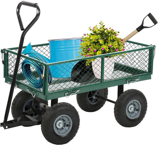 BestMassage Heavy Duty 500 Lbs Capacity Mesh Steel Garden Cart Folding Utility Wagon with Removable Sides for Beach Lawn Yard Landscape (Green)-VerdiqueGarden