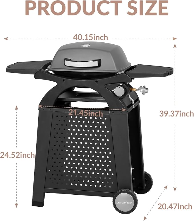 MASTER COOK Propane Gas Grill, Portable Tabletop Barbecue Grill with Cart for Patio, Camping, Travel-VerdiqueGarden