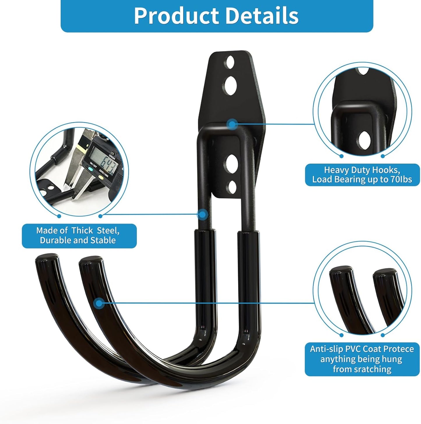 Garage Storage Utility Hooks，Garage Garden Tool Organizer，Steel Wall Mount Hooks, Large Garden U Hooks （2 Pack） (Type-2-Black)-VerdiqueGarden