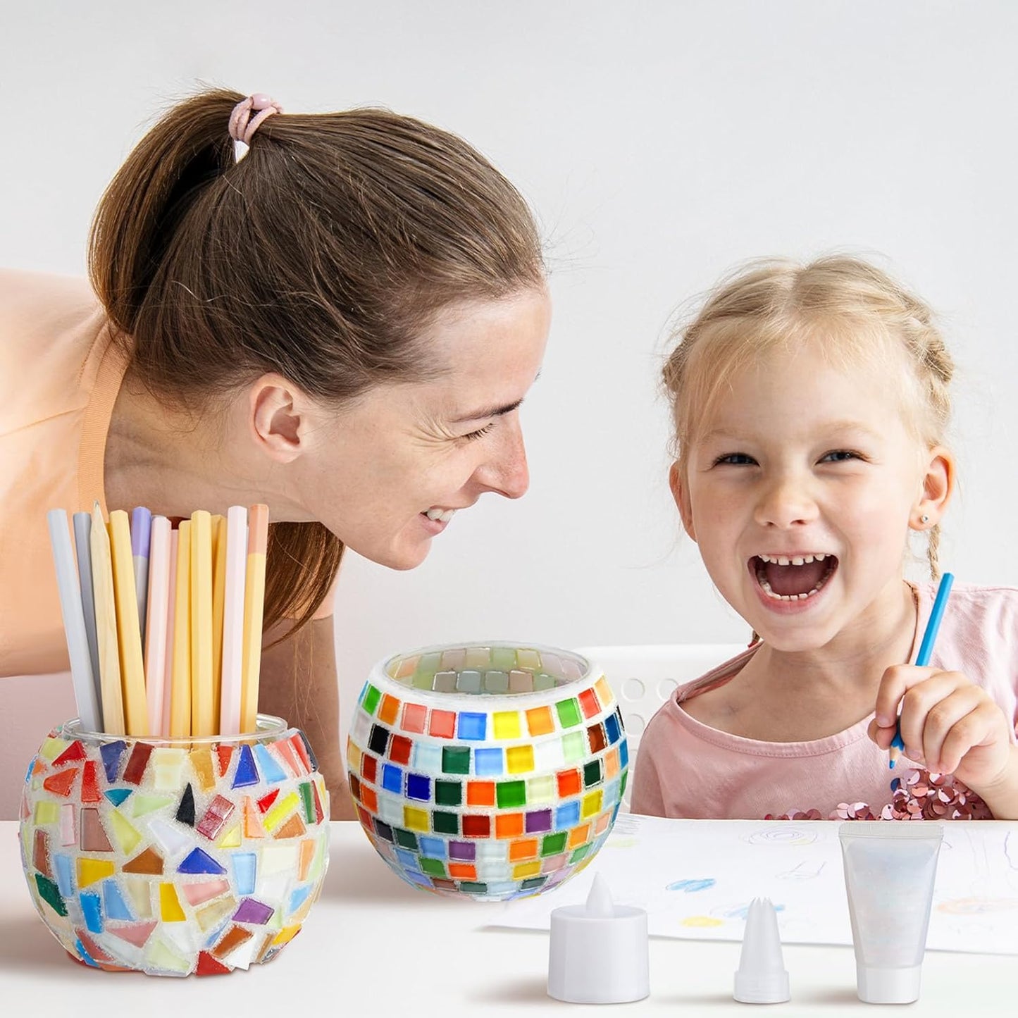 2 Set Glass Mosaic Candle Holder Kit Include Tea Light Holder, Glass Mosaic Tiles DIY Crafts Creativity Handmade Artwork for Adults Home Lighting Decor(Rainbow Theme)-VerdiqueGarden