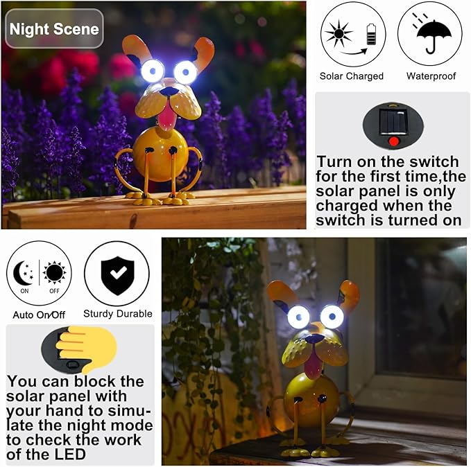 Dog Solar Lights Outdoor,Yard Art Metal Dog Statues,Outdoor Funny Dog Statue for Garden Decor Yard Lawn Ornaments-VerdiqueGarden