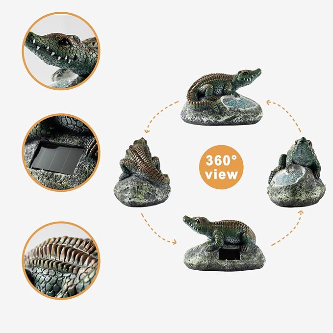 Garden Statue Crocodile,Solar Crocodile Decor for Outdoor,Resin Crocodiles Figurine with Solar Light for Patio,Balcony,Yard,Lawn Ornament,Perfect Garden Gift-VerdiqueGarden