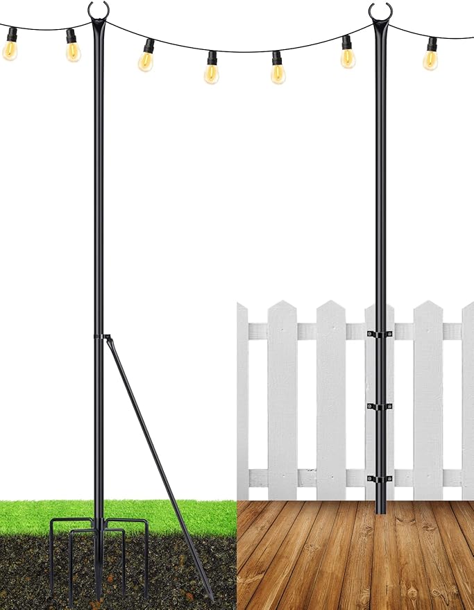 LOPANNY String Light Poles - 2 Pack 9.8FT Ft Light Poles for Outside String Lights,Outdoor Light Poles with Fork,Metal Poles Stand for Patio Deck Backyard-VerdiqueGarden