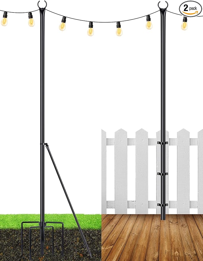 LOPANNY String Light Poles - 2 Pack 9.8FT Ft Light Poles for Outside String Lights,Outdoor Light Poles with Fork,Metal Poles Stand for Patio Deck Backyard-VerdiqueGarden