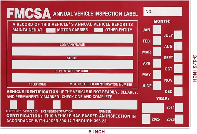 25 Pack 3-Ply Carbonless Annual Vehicle Inspection Report Form with White Interior Inspection Label and Red Exterior Aluminum Inspection Label-VerdiqueGarden