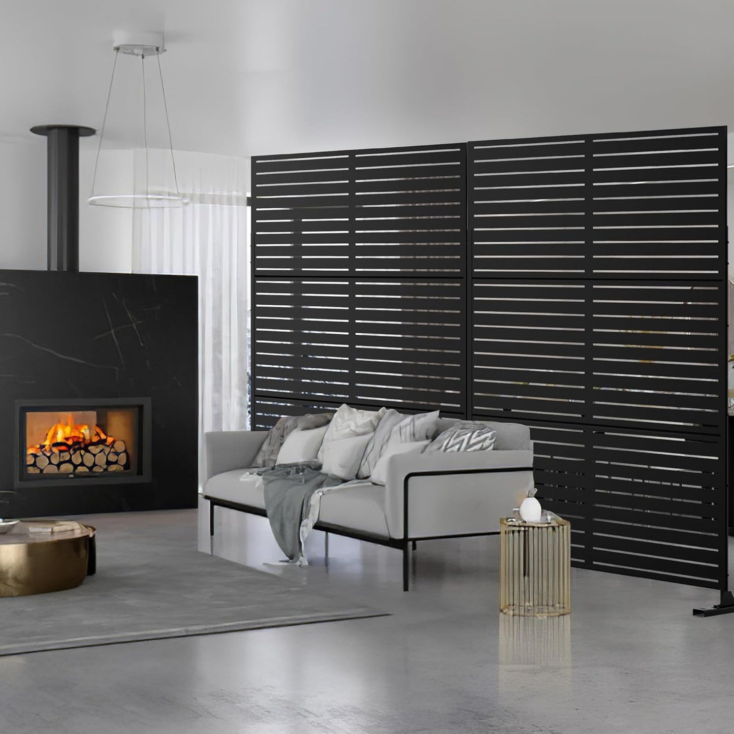 Metal Privacy Screen Outdoor 72" H×47" W,Freestanding Decorative Privacy Screen for Balcony Yard&Garden,Privacy Fence-Black&Louvered-VerdiqueGarden