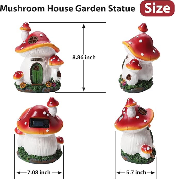Mushroom House Garden Statue Outdoor, Solar Light Mushroom House Garden Figurines for Lawn, Balcony, Yard Decoration, Outdoor Garden Decoration-VerdiqueGarden